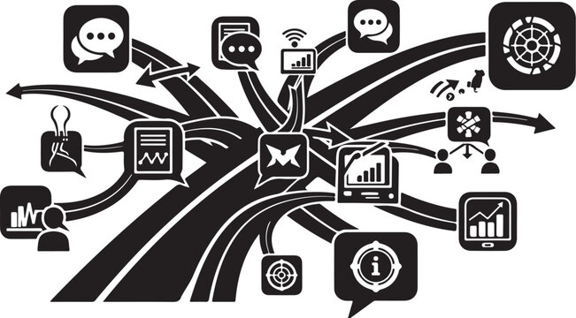Business Strategy Icons and Data Flow Diagram