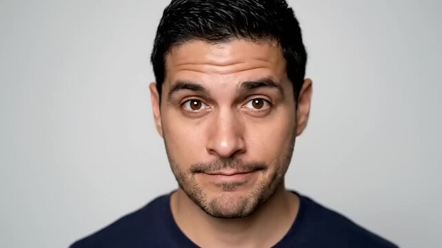 Portrait of a man looking directly at the camera with a slight smirk, studio lighting