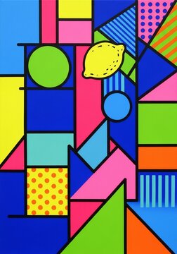 Abstract geometric composition with lemon