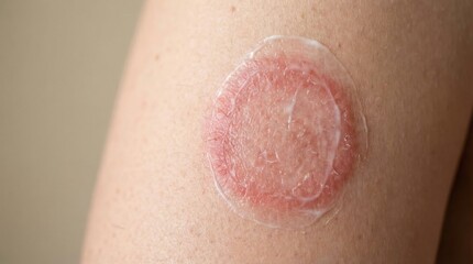 Fototapeta premium Ringworm Treatment on Human Skin Close Up with Topical Cream Application on Affected Area