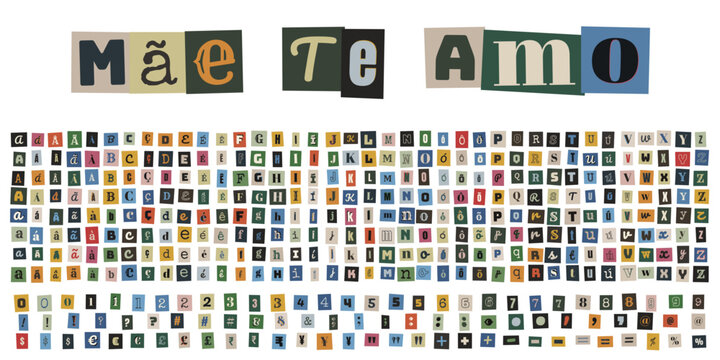 Alfabeto de recortes de revista estilo carta de resgate para dia das maes