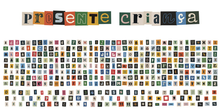 Alfabeto de colagem estilo recorte de revista para projetos escolares e artes infantis