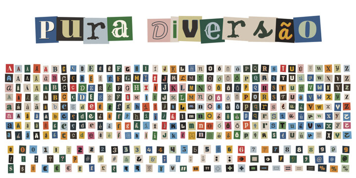 Alfabeto de recorte de revista estilo nota de resgate para design criativo e colagem