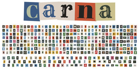 Alfabeto de recortes de revista estilo carta de resgate para design de colagem criativa © velikiyzayats