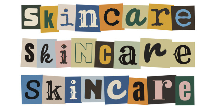 Palavra Skincare em Estilo de Recorte de Revista para Blog de Beleza Natural