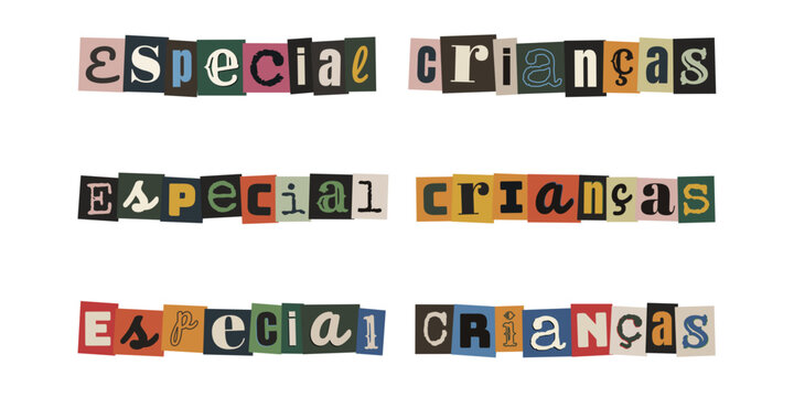 Texto especial criancas em estilo de recorte de revista para design infantil