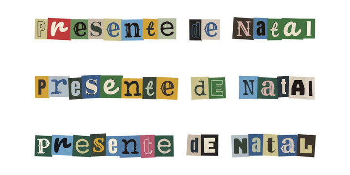 Frase presente de natal em estilo de recorte de revista anonimo para cartao criativo