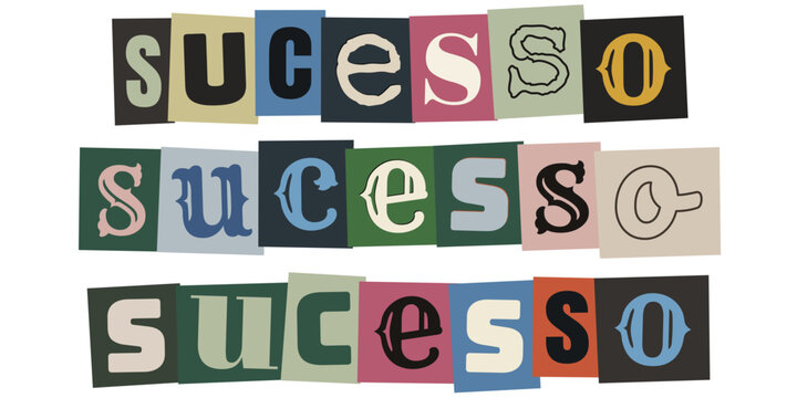 Palavra sucesso em estilo de recorte de revista para metas de marketing digital