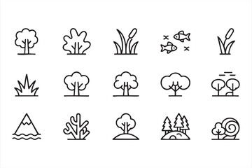 Fototapeta premium Forest and Nature Icons, Landscape Elements, Trees and Eco Environment
