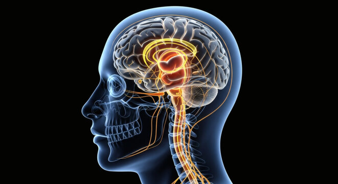 Human brain and central nervous system anatomy visualization