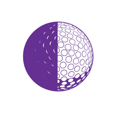 Purple golf ball with dimples on white background