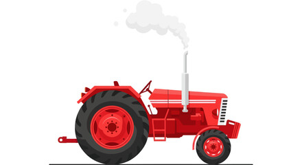 Red farm tractor flat vector illustration with smoke exhaust on white background © Mr