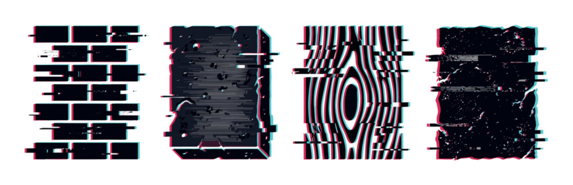 Abstract digital glitch effect shapes with chromatic aberration creating a modern cyber art aesthetic.