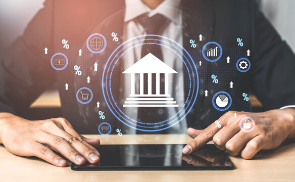 The influence of central bank monetary policy on the global banking system and economy. A concept of interest rates, inflation, and growth. Motif