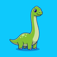 Cute Green Brontosaurus Dinosaur Cartoon Illustration. © Arviz