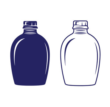 Two bottles one dark blue and one transparent with caps on white background