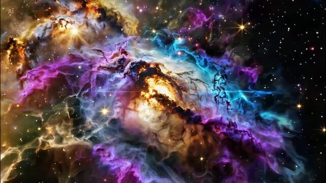 Vibrant Deep Space Nebula with Colorful Cosmic Gas Clouds and Stars