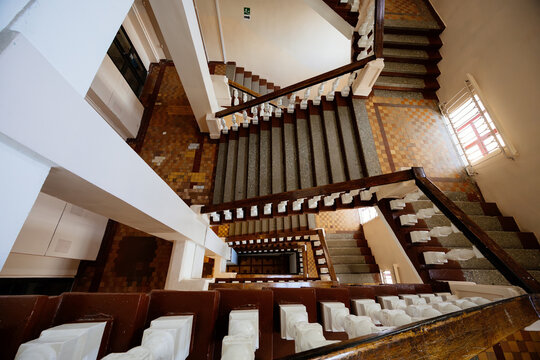 Top view of old vintage decorated staircase
