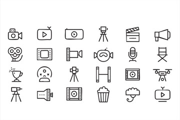 Fototapeta premium Filmmaking Icon Set Cinematography Camera Director Clapperboard Symbols for Editing Interface Design
