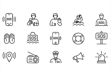 Fototapeta premium Emergency Alert Icon Collection SOS Rescue Distress Signal Symbols for Safety Apps and Interfaces