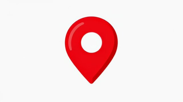 Red location pin icon on white background, a simple map marker design symbol.