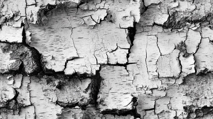 Obraz premium Seamless pattern of cracked bark on tree surface in black and white colors