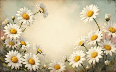 Obraz premium White daisies frame a soft vintage-style image with gentle pastel
