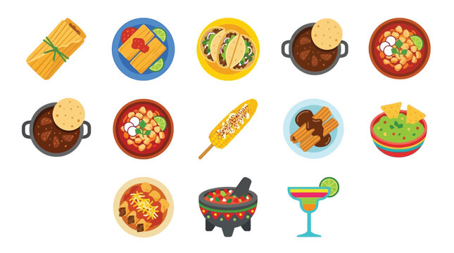 A vibrant collection of delicious Mexican food dishes and drinks, artfully arranged for a festive culinary display.