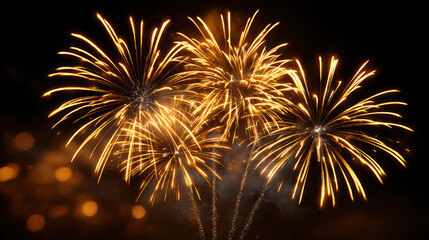 Obraz premium Fireworks illuminating the night sky with radiant golden bursts. The display creates a stunning spectacle