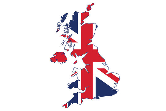 map of the united kingdom and ireland with union jack colors