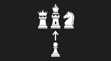 Chess Pawn Promotes to Queen, Rook, or Knight on Dark Background © Arto