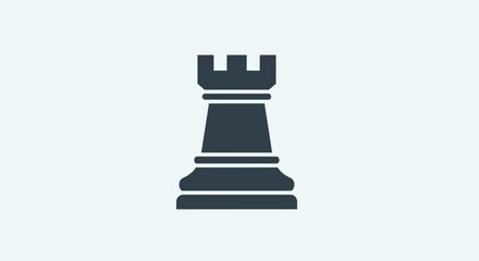 Chess Rook Icon Isolated on Light Blue Background, Strategy Game Piece © Arto