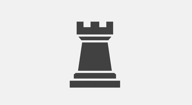Simple dark gray rook chess piece icon on a light gray background