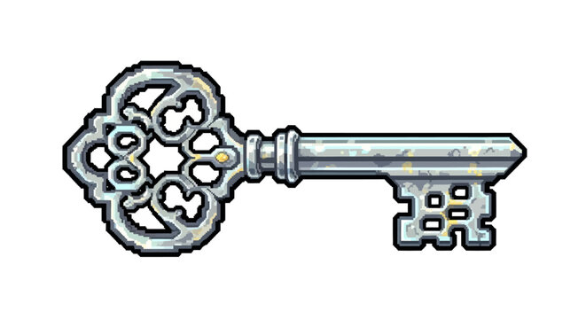 Antique Ornate Silver Key Detailed Close Up.