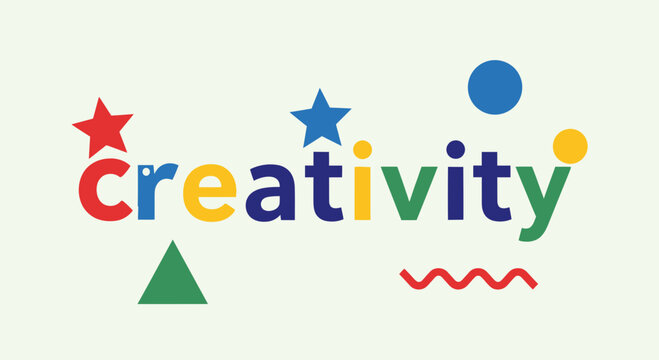 Colorful "Creativity" Word Art with Geometric Shapes and Stars