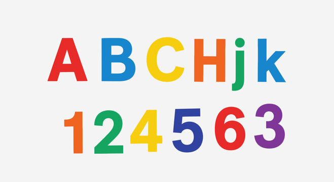Colorful ABC and 123 Letters and Numbers on White Background