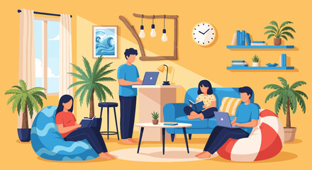 Fototapeta premium Diverse group of people studying and working together indoors.