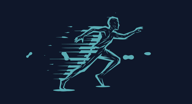 Man Running Fast in Motion Blur.
