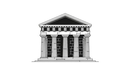 Fototapeta premium Classical Greek temple line art illustration on white background