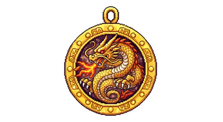 Obraz premium Golden Dragon Pendant with Fiery Breath Detail.