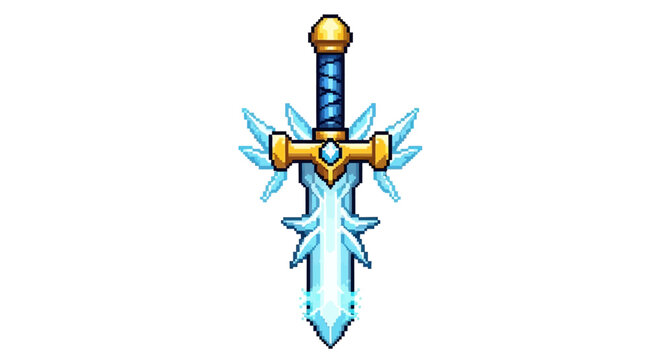 Magical Ice Sword Fantasy Weapon Illustration.