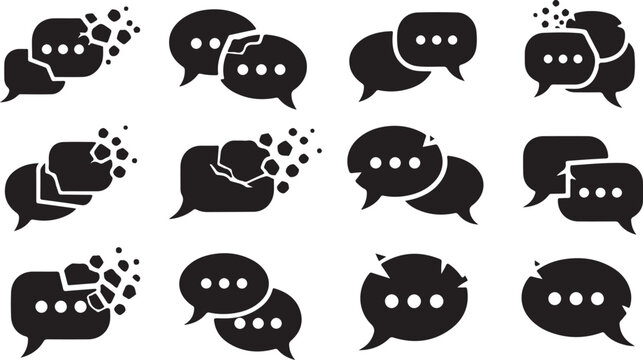 Black and white chat speech bubble icons set
