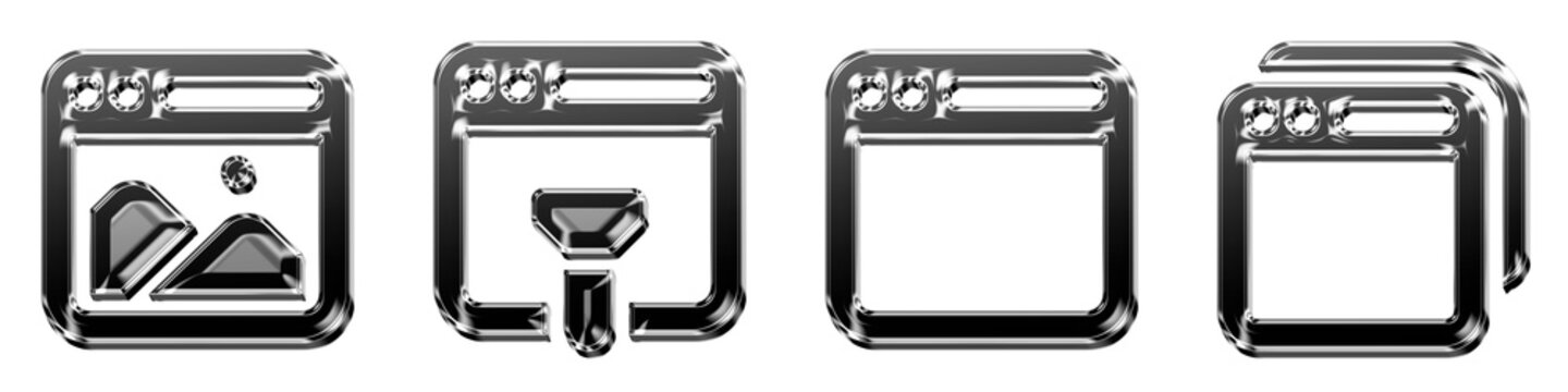 Isolated 3D gradient browser themes, browser window 1, browser window, and browser windows icons with turquoise blue gradient. Web websites and internet interfaces. Render.