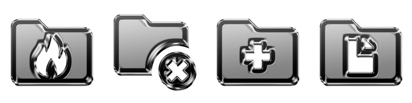 Set of 3D isometric burn folder, delete folder, doctors folder, and documents folder icon isolated on transparent background, symbols for Folders and files document storage.