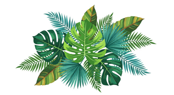 Tropical Leaves Arrangement - Monstera, Palm, Fern - Greenery Botanical Design