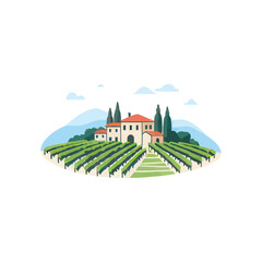 Naklejka premium Vineyard Landscape with Italian Villa and Cypress Trees