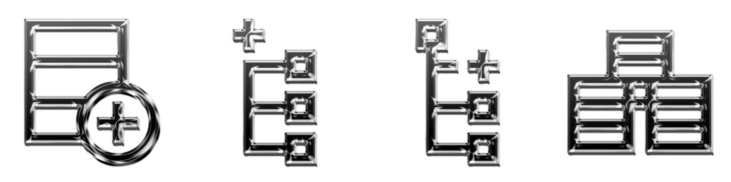 3D icon bundle hologram style - add database, add node, add subnode, and big data. Database operations icon collection and design. High quality render design.