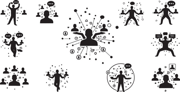 Silhouette of people communicating and working together effectively
