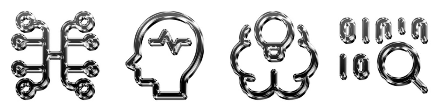 Modern 3D liquid glass icon collection - ai, analysis, artificial intelligence, and binary code. Artificial intelligence ui vol 2 icon collection and design. Premium rendered.