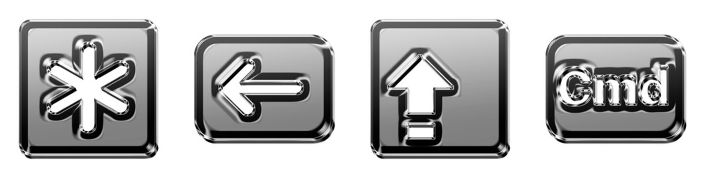 Set of 3D isometric asterisk key, backspace, caps lock, and cmd icon isolated on transparent background, symbols for Keyboard keys icon collection and design.